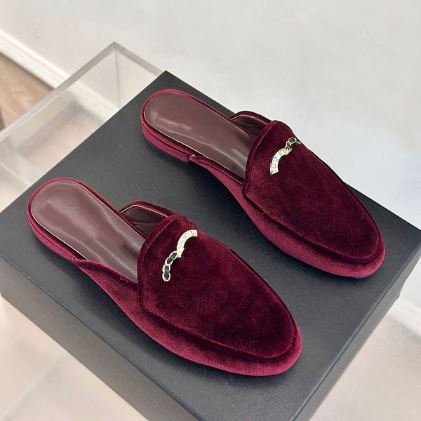 

25ss Womens Dress Shoes Designer Lambskin/Velvet Chain Buckle Loafers Chunky Heeled Flat Mary Jane Shoes Womens Daily Commuter Shoes Classic Black Wine Red, Burgundy b