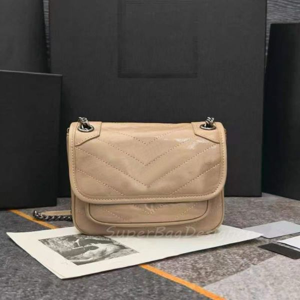 

Mirror quality designer bag niki chain shoulder bags suede and crack calfskin genuine leather women tote handbag cross body purse heavy chains, Light grey