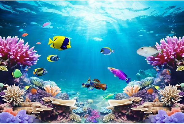 AWERT 30x18 inches Underwater World Fish Tank Background Undersea Theme Aquarium Background Polyester Colorful Coral Tropical Fish Tank Background