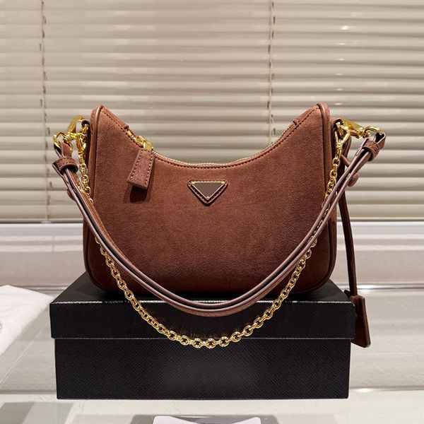 

Designer bag luxurys Zipper Suede Hobo Armpit bag Classic Chain Shoulder Bag Half Moon Package Autumn and winter Crossbody Saddle bag Messenger Bag Fortune bag 21m, Brown