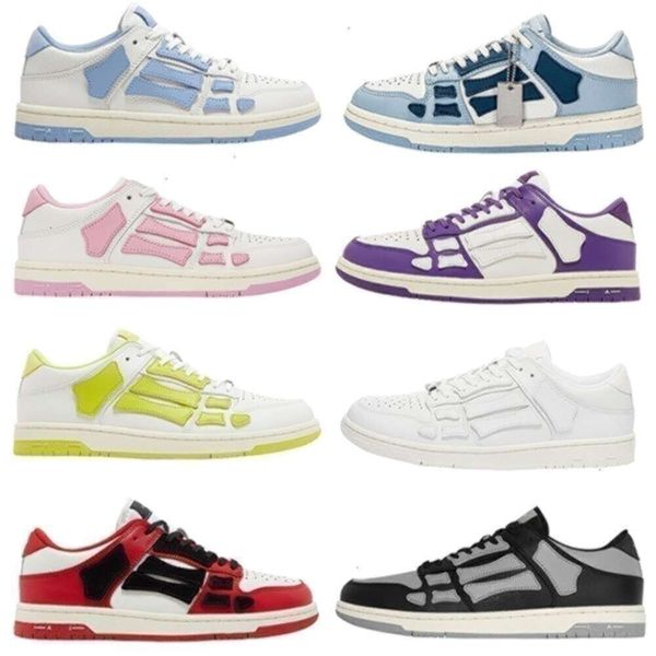 

Designer Ourdoor Shoes Skelton Top Dupe Sneakers Casual Low Bones Leather Sneakers Skelt Blue Red White Black Green Grey Men Women Casual Sports Mens Trainers, Socks