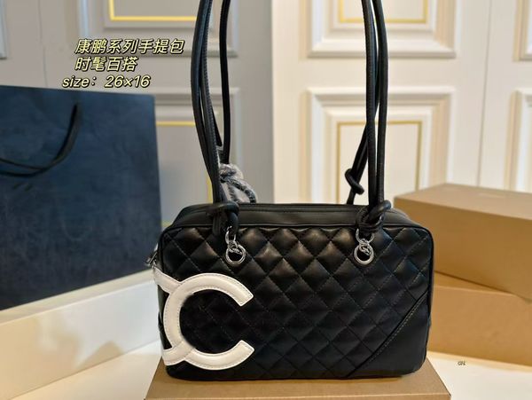 

designer Classic Dia Lattice handbag women shoulder Bags Large double letter buckle crossbody High Quality fashion purse lady bags 26cm, Black