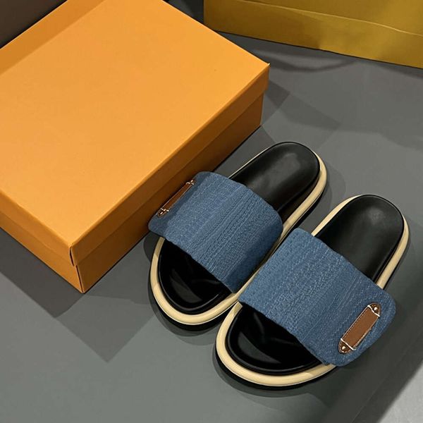 

2024 Summer New Flat Slippers for Women with Open Toe Beach Sandals, Navy blue 1
