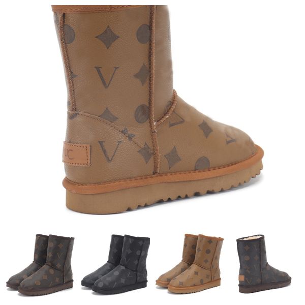 

Mid-calf Jointly signed Wool High quality Warm winter shoes old fFur all-in-one snow Leather boots, Brown