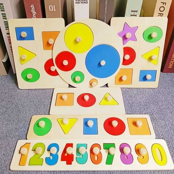 

block Building Montessori Geetric Shape Wooden Jigs Puzzle 3D Hand Grabbing Board Shape Matching Cognitive Children Early Educational Toys Z241128, C_color