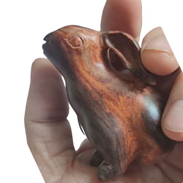 

Hand-Carved Red Sour Jujube Wood Branch Rabbit Pendant with Handle