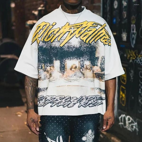

Men's T Shirts Y2K Vintage Clothing Retro Classic Graphic Printed Loose Short Sleeve Haruku Gothic Casual Oversized Cotton Shirt Men Women, Wheat