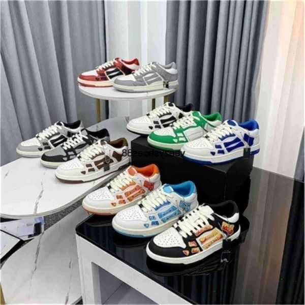 

Skel Designer Top Men Women Shoes Bones Hi Leather Skeleton Sneakers Luxury Skeleton Blue Red White Black Green Gray Pink couple casual Mens Womens shoes, Color 8