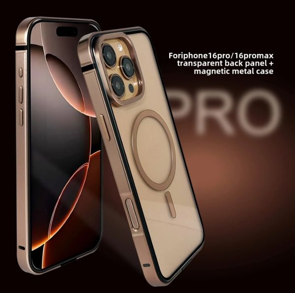Titanium Metal Anti-Fall Protective Magnetic Case Transparent Back Case For iphone16Pro 16ProMax Aluminum Alloy Frame For Apple Magsafe Back Cover