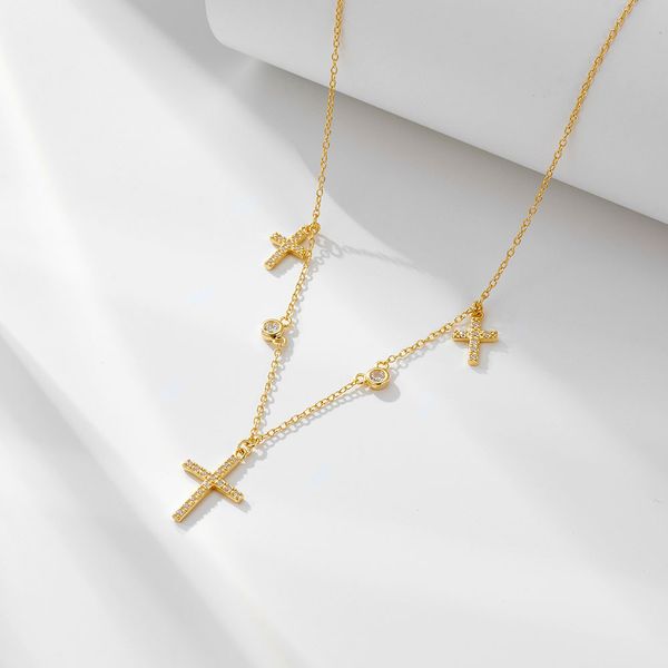 

925 sterling silver cross necklace, women's minimalist ins, niche design, light luxury, diamond studded collarbone chain