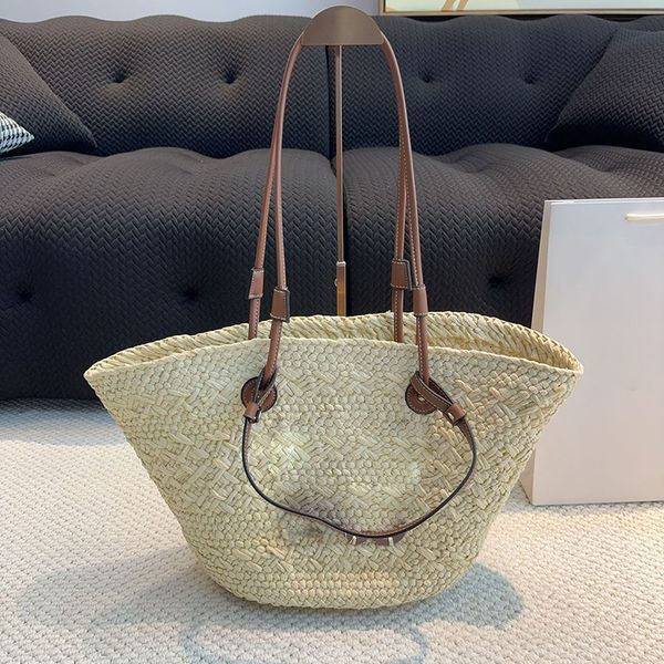 

luxury bag designer bag Large Straw Bag Evening Bags Capacity Corn Husk Braided Single Shoulder Portable Grass Braided Vegetable Basket Holiday Beach Bag wallet, Black