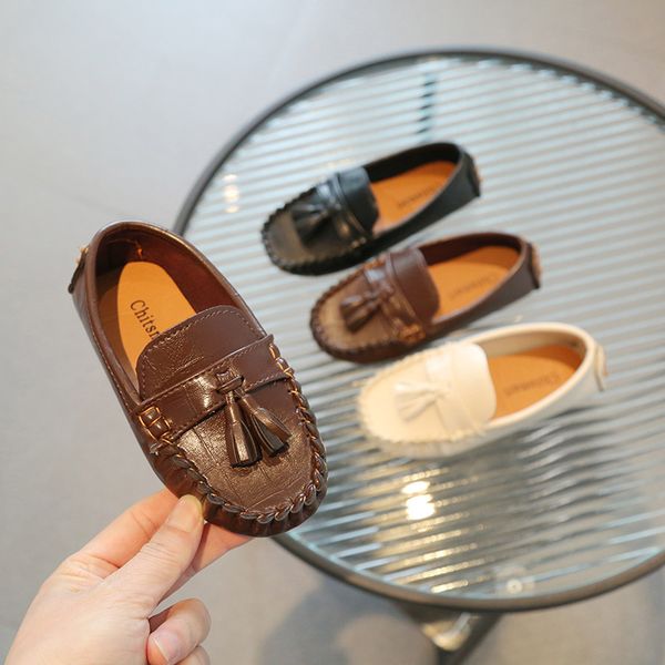 

Kids Shoes New Child Peas Shoes Beef Tendon Soft Soled Baby Toddler Shoes White,Black,Brown Boys Girls Leather Shoes Fringed Casual Children Shoes