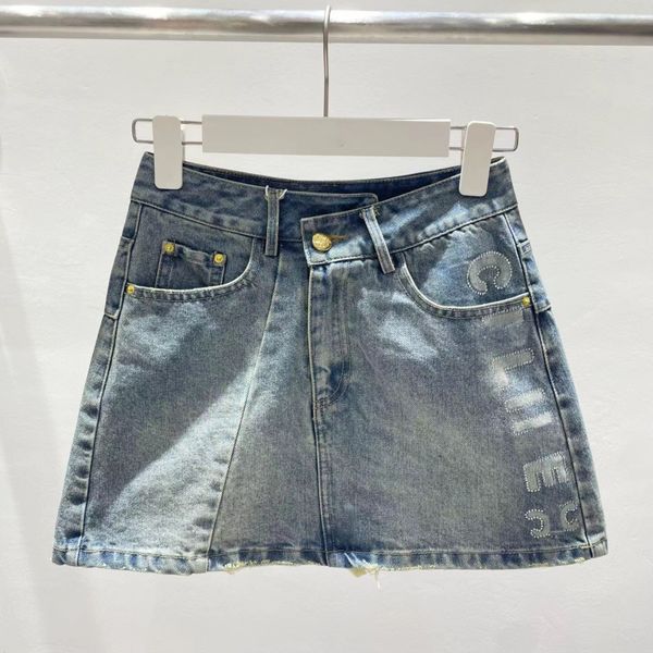 

designer skirt Womens shorts cellin mini skirt Classic rhinestone printed logo design cel leather label denim skirt high end custom fabric, Blue