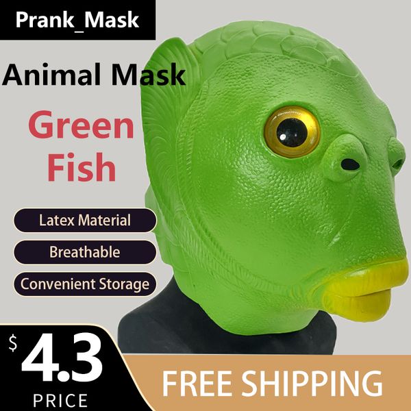 

Animal Mask Green Fish Halloween Costume Free Shipping Latex Mask Cosplay Terror Mask Funny Props Toys Mask Gift Happy Halloween decorations Party Toys &