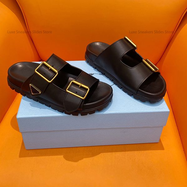 

Top quality Summer Slipper slides open round toe slip on holiday beach triangle mules casual outdoor shoes womens Luxury Designer factory footwear, Suede black