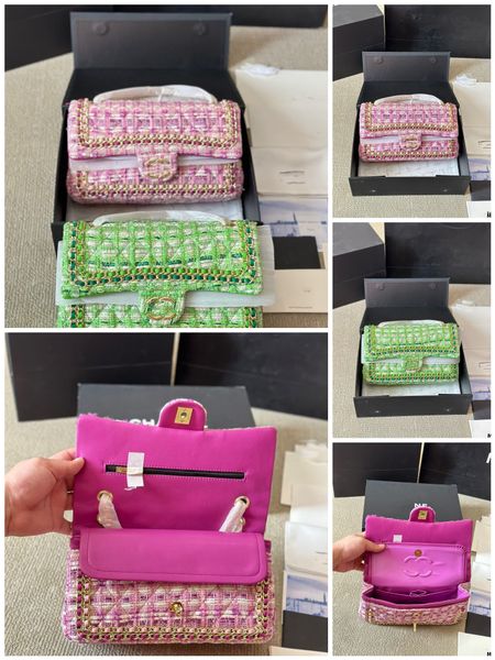 

Classic dia gingham s Designers Bags women shoulder bag crossbody Chain High Quality fashion woolen purse lady pockets shopping bags 26CM, Pink