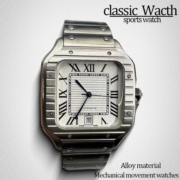 

menwatch 40mm automatic watch classic square fashion watches watches Silver watchstrap Stainless Steel Casual clasic Complete Calendar Watches movement