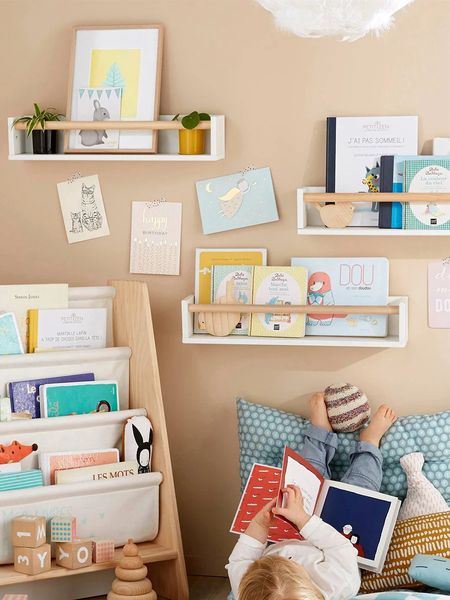 

Shelfs Boo Shees for Kids Room Single Wooden Modem Style Boy Girl Beds and Accessories Storage Book 240425