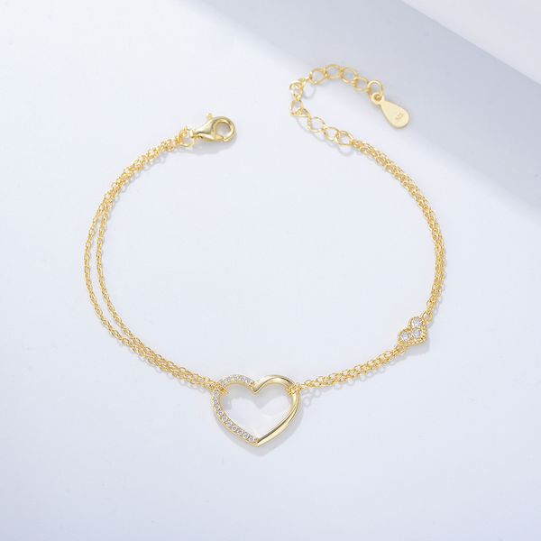 

Versatile, fashionable, simple chain bracelet s925 pure silver diamond heart shaped double-layer bracelet for women with a sense of luxury