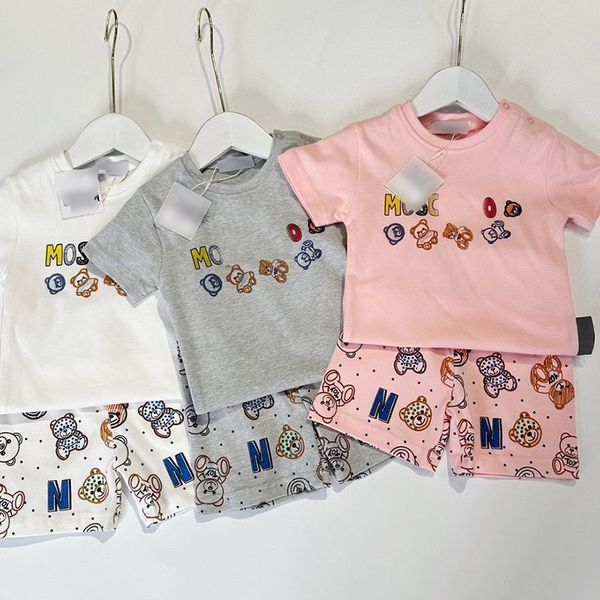 

Trendy brand toddler set new short sleeved for boys girls newborn baby clothes sets fashion kids T-shirt shorts 66-100CM CSD2404303, Gray