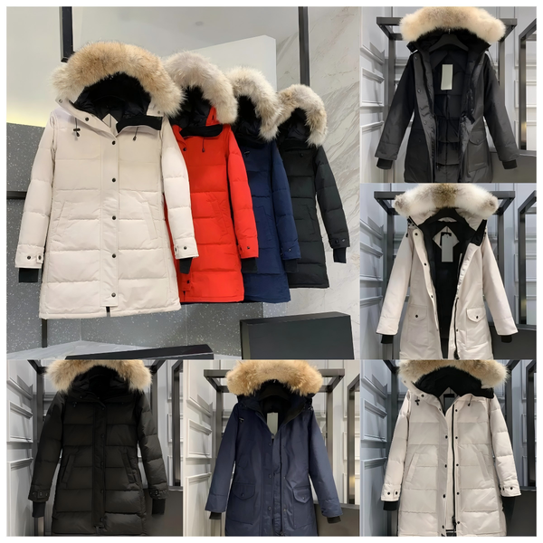 

designer Womens Down Jacket Fashion Brand Long Coat Pocket Fur Collar Thermal Top Female autumn and winter Large Clothing Coats goosess jacket asian size, A7