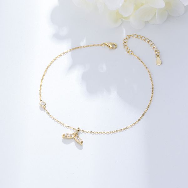 

Summer Hot Sale s925 Pure Silver Creative Fishtail Foot Chain Summer Simple Style Diamond Inlaid Women's Foot Accessories Anklets
