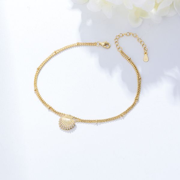 

Foot accessories wholesale European and American Ins fashion summer new s925 pure silver shell inlaid diamond ankle chain for girls