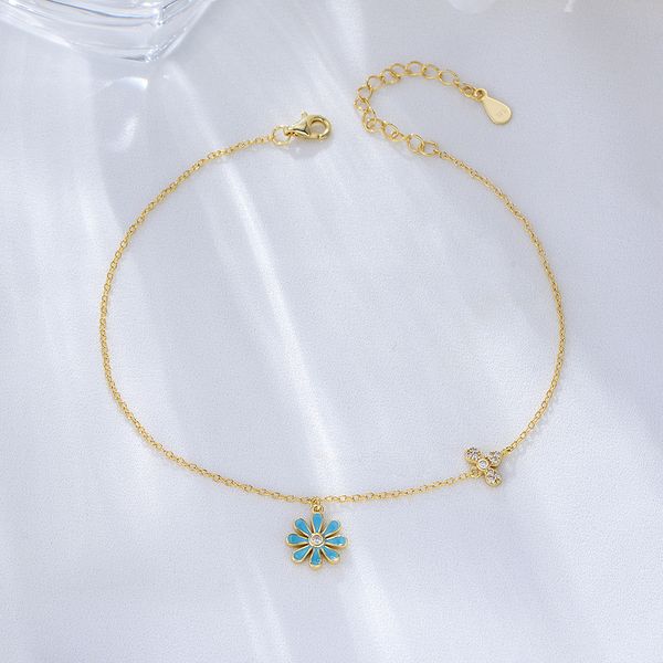 

Japanese and Korean niche design simple daisy ankle chain pure silver summer new versatile fresh flower ankle chain