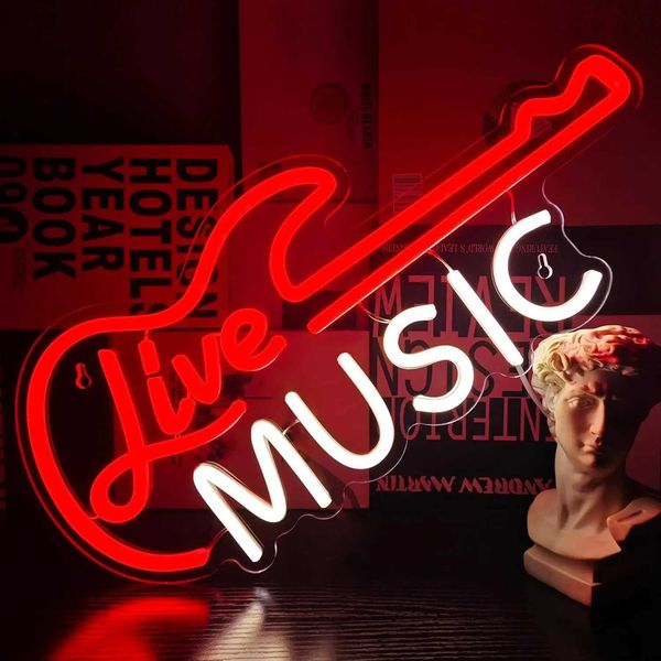 Live Music Neon Signs Guitar Shape LED Neon Lights for Wall Decor Music Studio Bar Concert Live House Party Man Cave Decor Gift Z241130