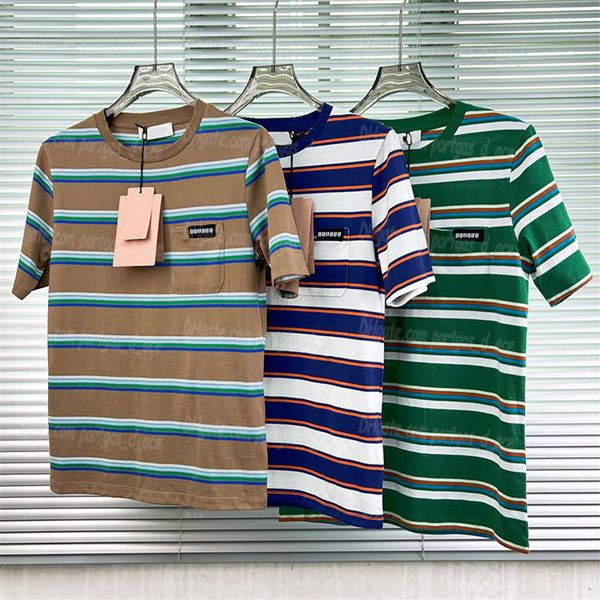 

Striped Women T Shirt Designer Casual Daily Short Sleeve Tees Summer Contrast Color Tops Holiday Fashion Street Lady Shirts Top, Green
