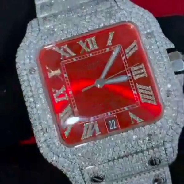 

Trendy Trending VVS White Diamond Wrist Watch, Moissanite Hip Hop Quartz For Men, Bust Down Watch