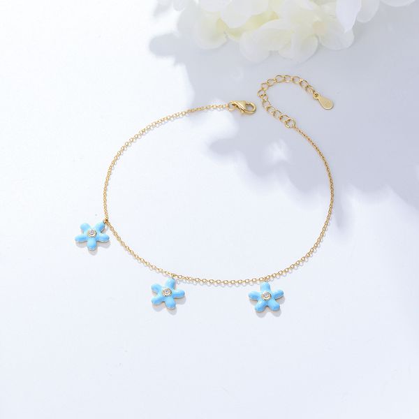 

Bohemian sterling silver dripping oil set with diamonds starfish ankle bracelet for girls summer beach accessories