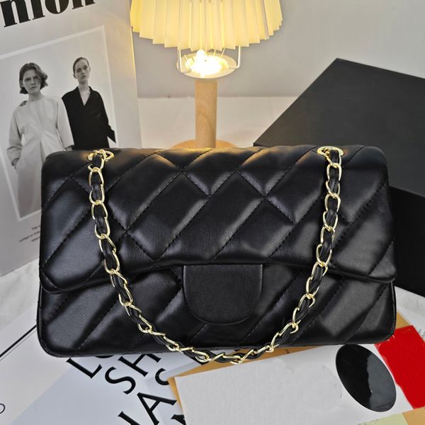 

Designer bags High quality With original box Bag plaid flap caviar shoulder Handbag Gold Silver chain leather double letter Gold color buckle Luxury women's bags, C-6 golden logo 26cm