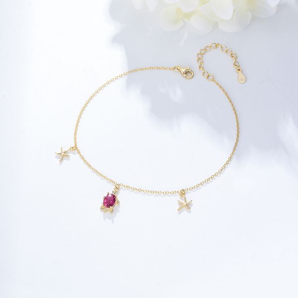 

Bohemian style s925 pure silver turtle starfish pendant ankle chain for girls in trendy fashion