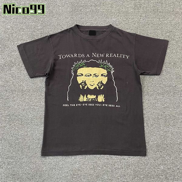 

SA Mechanical Three faces monogrammed cotton round neck loose versatile men and women summer fashion casual T shirt, #01