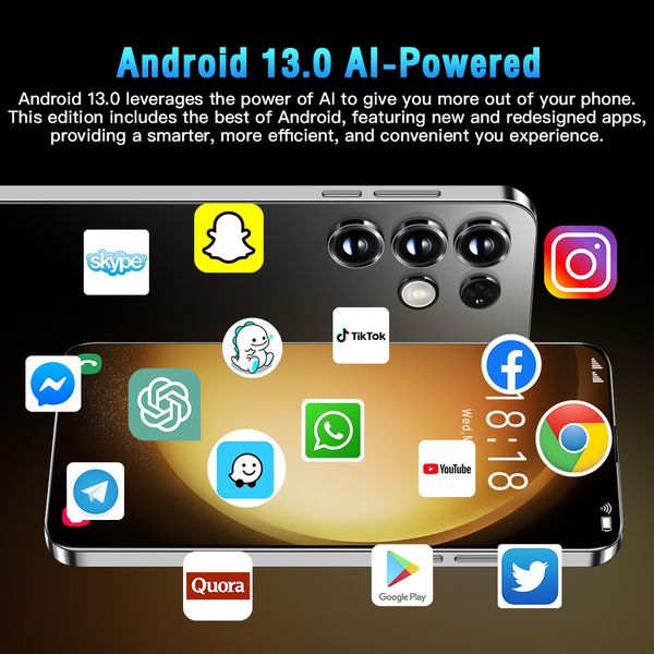 

New Brand S23 Ultra Smartphone 6.8 Inch HD Full Screen 6800mah 16GB+1TB Android Mobile Phones Global Version 3G 4G 5G Cell Phone, Black