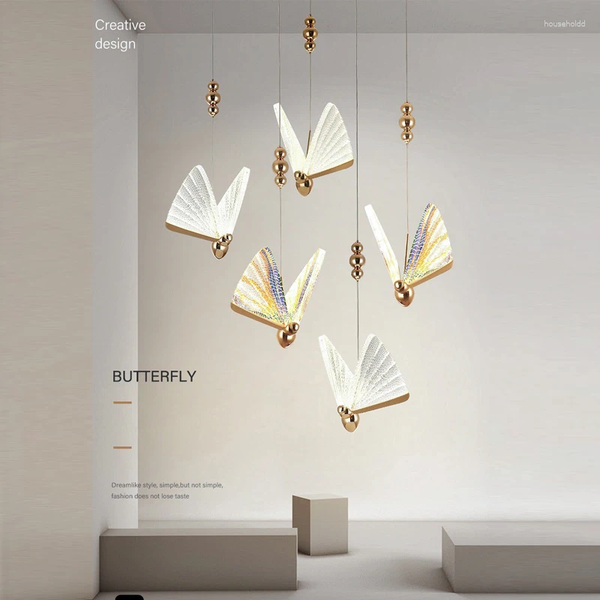 

Lamps Pendant Indoor Golden LED Cord Lighting For Bedroom Living Room Butterfly Chandelier Ceiling Interior Lights Home