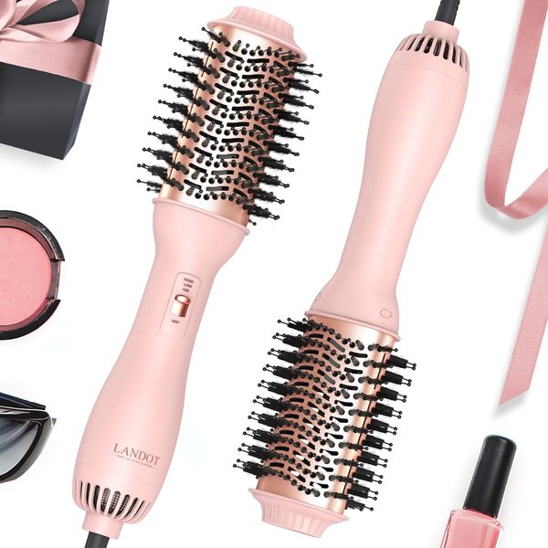 

LANDOT Hot Hair Blow Dryer Brush: Upgraded Plus 2.0 Hot Air Brush One-Step HairDryer Styler and Volumizer 4 in 1 for Drying Straightening Curling Volumizing Hair