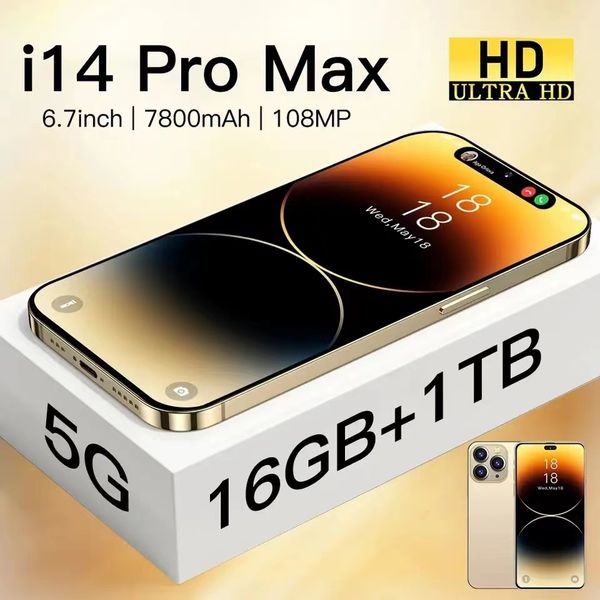 

New Brand Original I14 Pro Max 6.8 Inch HD Full Screen Smartphone Face ID 16GB+1TB Mobile Phones Global Version 4G 5G Cell Phone, Pink