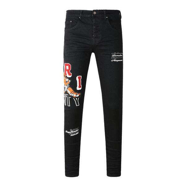 

Spring Men Black Denim Washed Graphic Embroidery Stretch Skinny Amiryes Jeans Cotton Man Plus Size