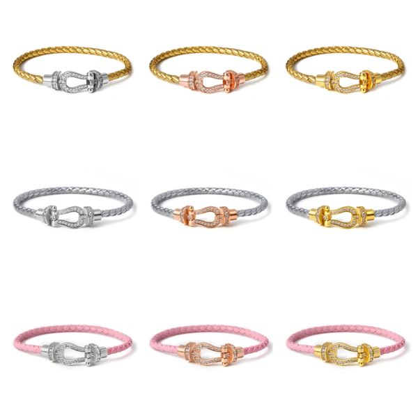 

Luxury Fashion Designer Bracelet Women Horseshoe Buckle Diamond Encrusted Leather Rope Bracelet U Shape Buckle Bracelet Exquisite Workmanship Designer Jewelry