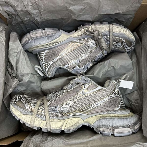 

High Version Paris 9th Generation 3XL Dad Shoes Belenciaga Poisoned Womens Shoes Thick Soles Increased Height Sports Leather Distressed Dad Shoes for Women, White & blue