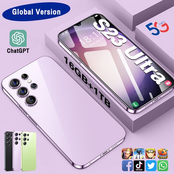 

Brand S23 New Ultra Android Smartphone 6.7 Inch HD Full Screen Face ID 16GB+1TB Mobile Phones Global Version 3G 4G 5G Cell Phone, Blue