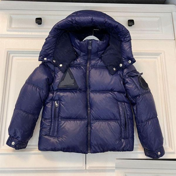 

Winter Kids Down Jacket, Navy Hooded Puffer Coats for Boys, Windproof, Designer Outwear, Children's Fashion Clothing, Blue
