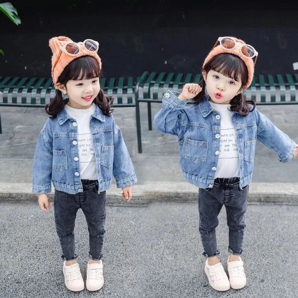

Baby Girls Denim Jacket Spring Autumn Kids Jean Coat for Sweet Little Princess Outerwear Children Clothing 110 Years 240122, As the picture