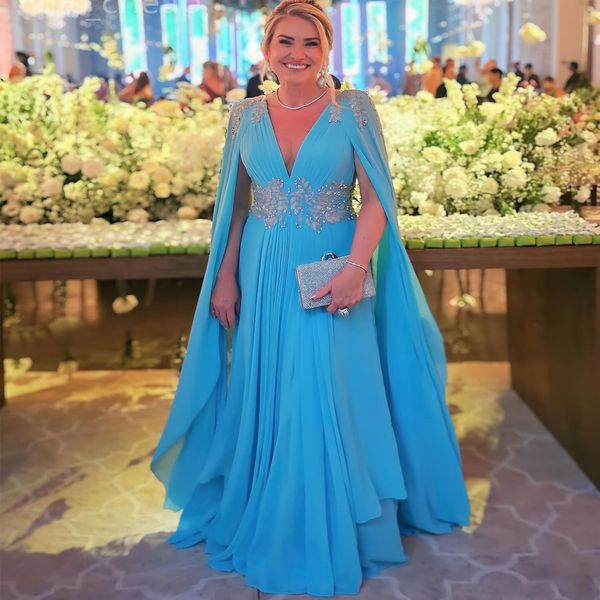 2024 Aso Ebi Arabic Blue A-line Mother Of The Bride Dresses Lace Chiffon Evening Prom Formal Party Birthday Celebrity Mother Of Groom Gowns Dress ZJ055