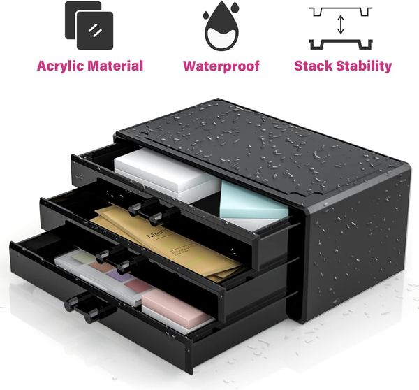 

DreamGenius Makeup Organizer 4 Pieces, Acrylic Makeup Storage Box with 9 Drawers