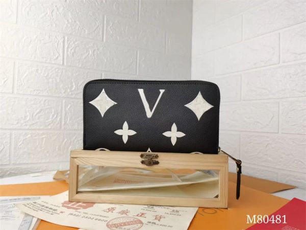 

High Quality New Womens Man Classic Fashion Designer 45678218 Long Zipper Wallet Woman Purse Discount Card Holder Ladies Handbag Checked Wer With Box, Black