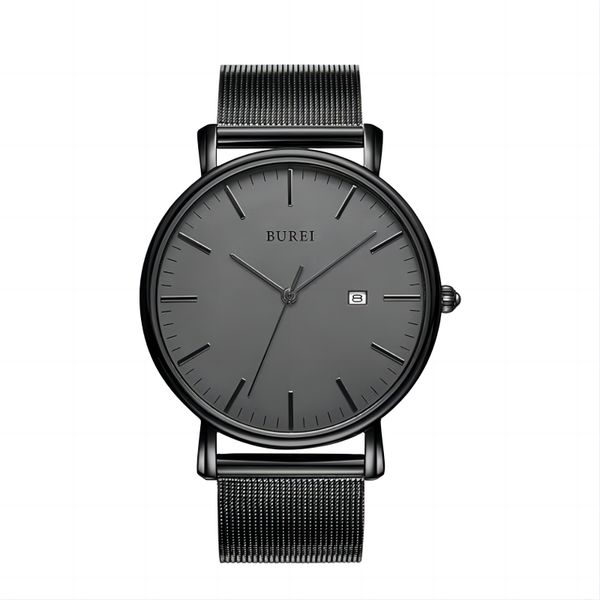 

BUREI Men's Fashion Minimalist Wrist Watch Waterproof Watches Simple Ultra Thin Watches Analog Quartz Date with Stainless Steel Mesh Band