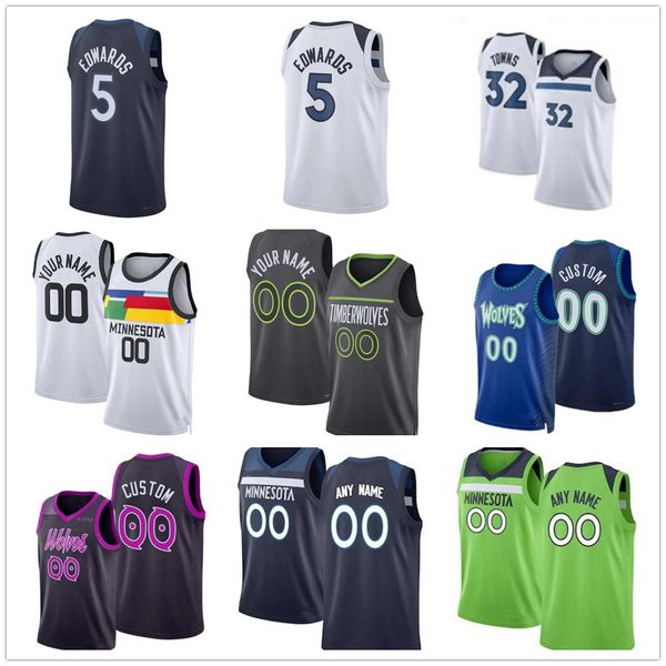 5 Anthony Edwards Basketball Jerseys MIN Minnesotas Karl-Anthony Towns Timberwolve Jaden McDaniels Rudy Gobert Kyle Anderson Naz Reid Mike Conley City Jersey